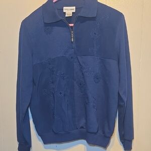 NWT VTG Alfred Dunner Women's Sweater in Rich Blue with Floral Details